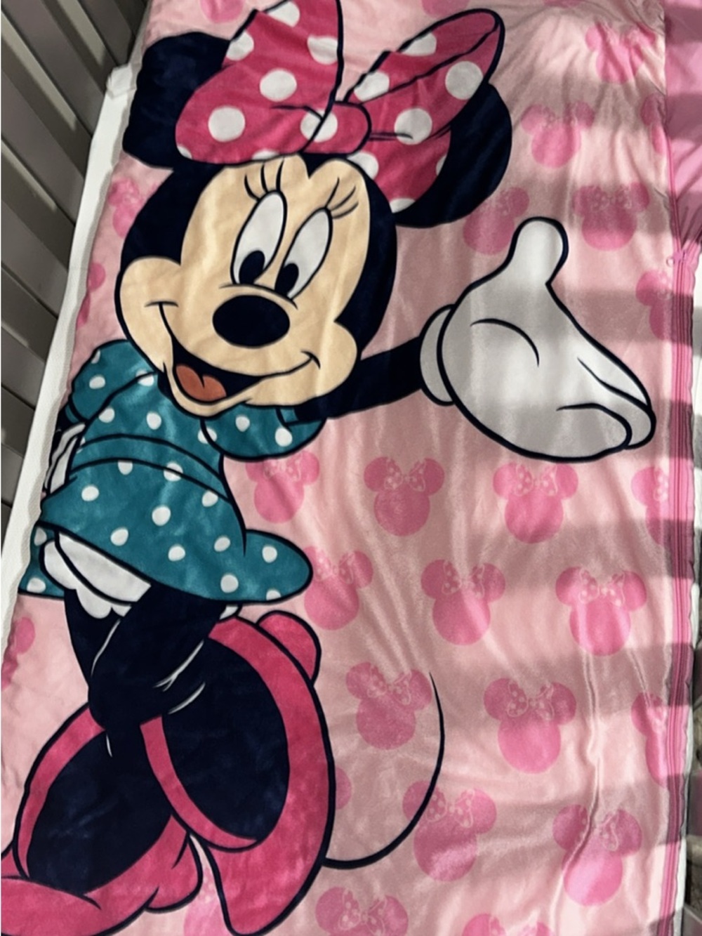 Disney Minnie Mouse Pink and Teal Polka Dot Plush Sleeping Bag Crib Size